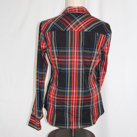 J. CREW  Women's Black Tartan Plaid Cotton Button Down Top Sz 4 Slim - Picture 6 of 10